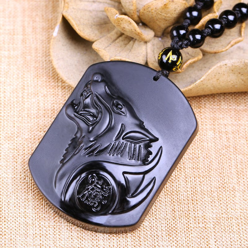 Collier Homme et Femme - Pierre Obsidienne Noire Naturelle - Le Loup qui Galope saroual