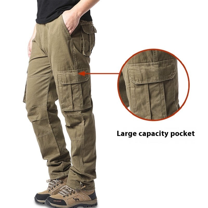 Pantalon cargo multi-poches en coton pour homme, ample, résistant à l'usure, idéal pour les loisirs en plein air saroual