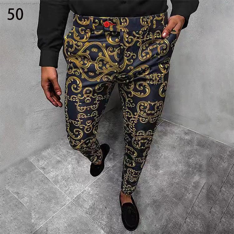 Pantalon de costume décontracté à imprimé pour homme, coupe slim saroual