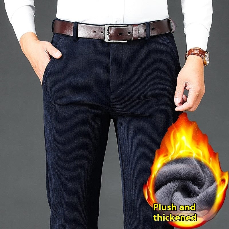 Pantalon homme en velours côtelé épais doublé polaire, taille haute saroual