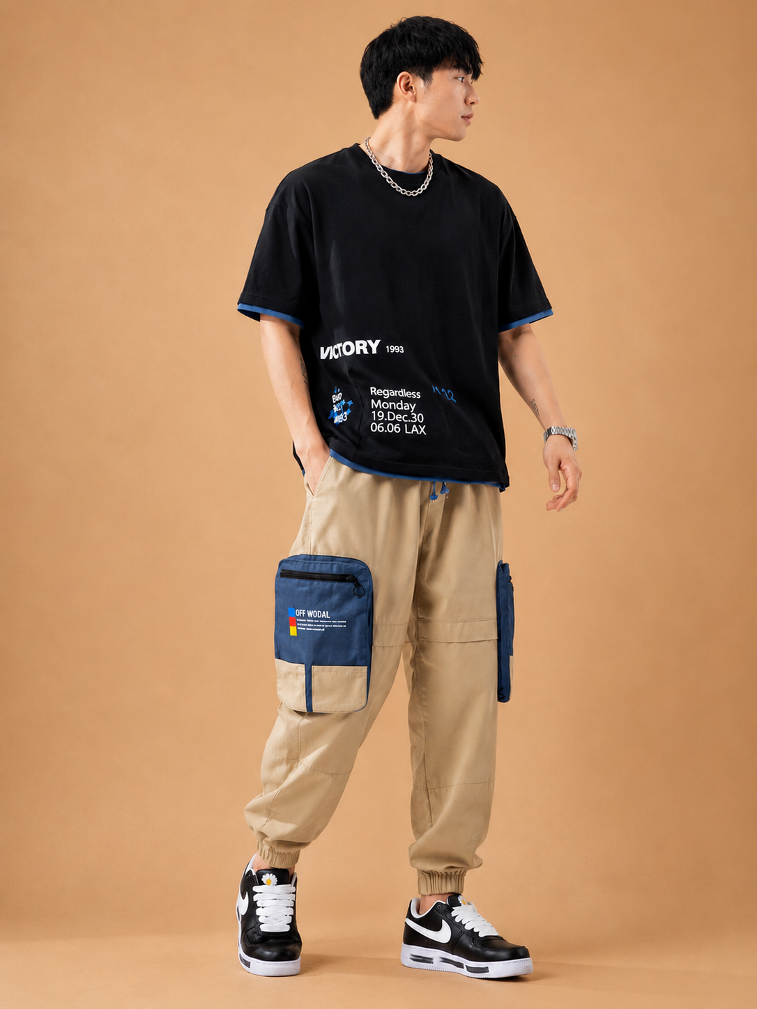 Pantalon Cargo Homme Color Block – Grandes Poches