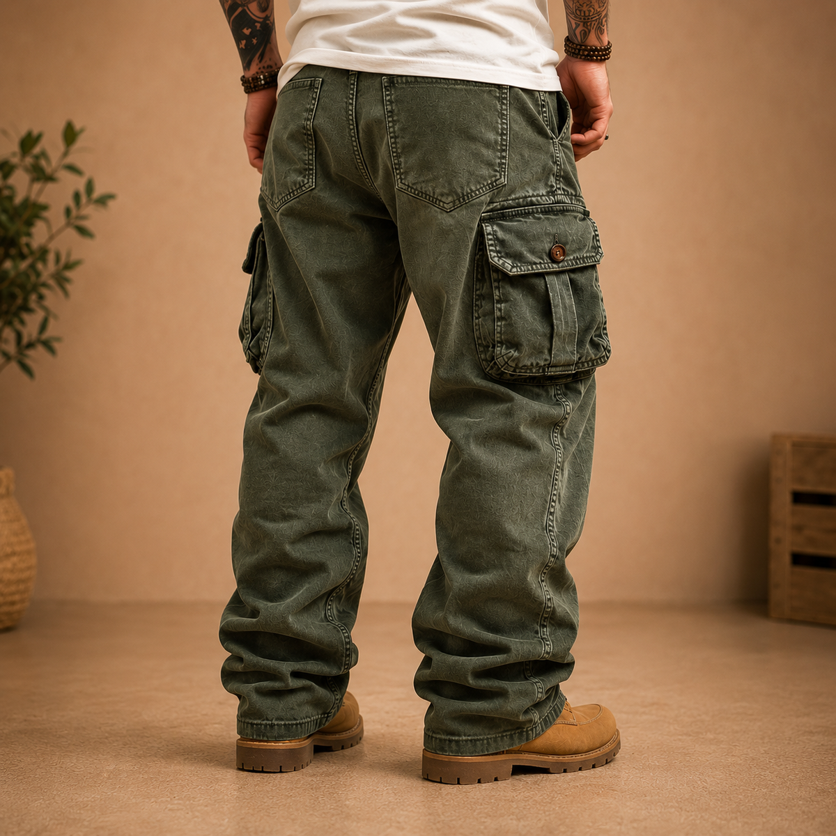 Pantalon cargo homme rétro taille élastique Saroual
