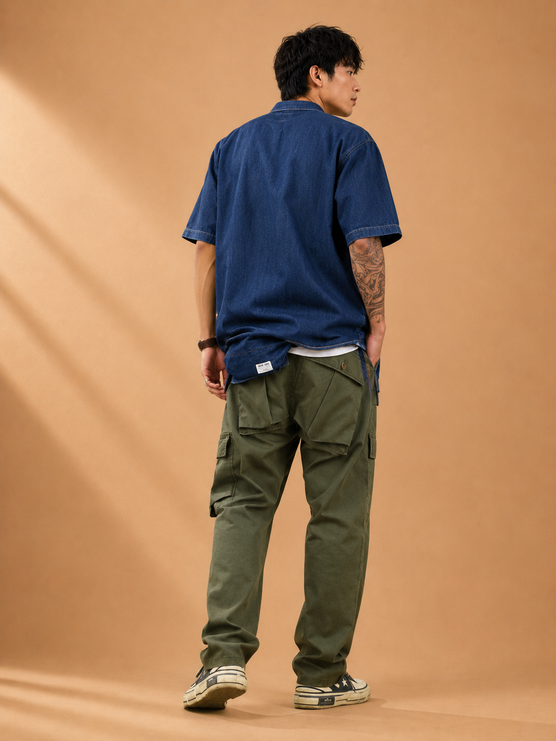 Pantalon cargo homme style japonais poche arrière Saroual