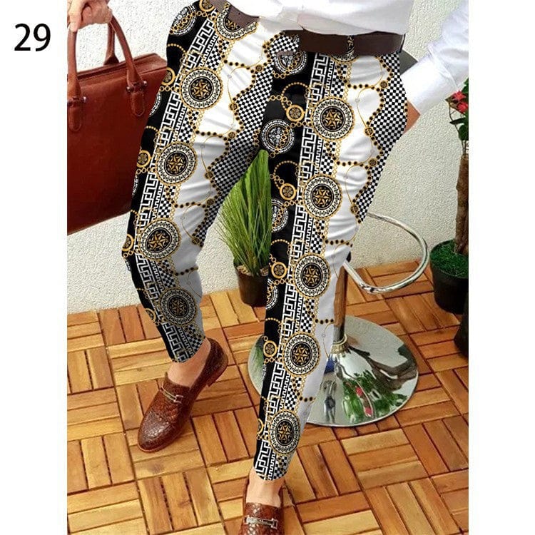 Pantalon de costume décontracté à imprimé pour homme, coupe slim saroual