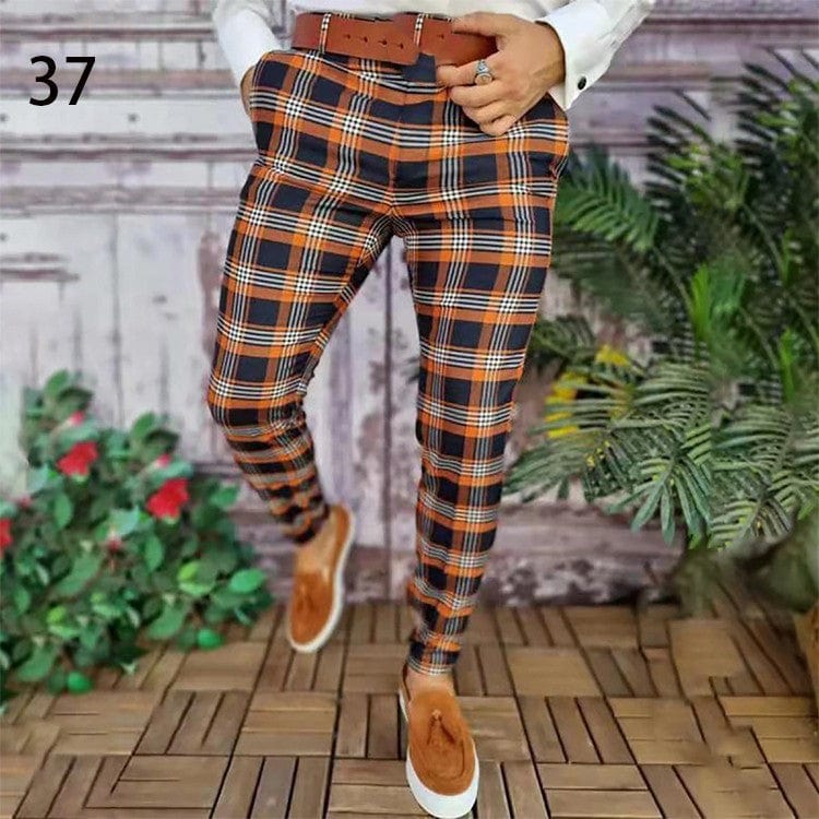 Pantalon de costume décontracté à imprimé pour homme, coupe slim saroual