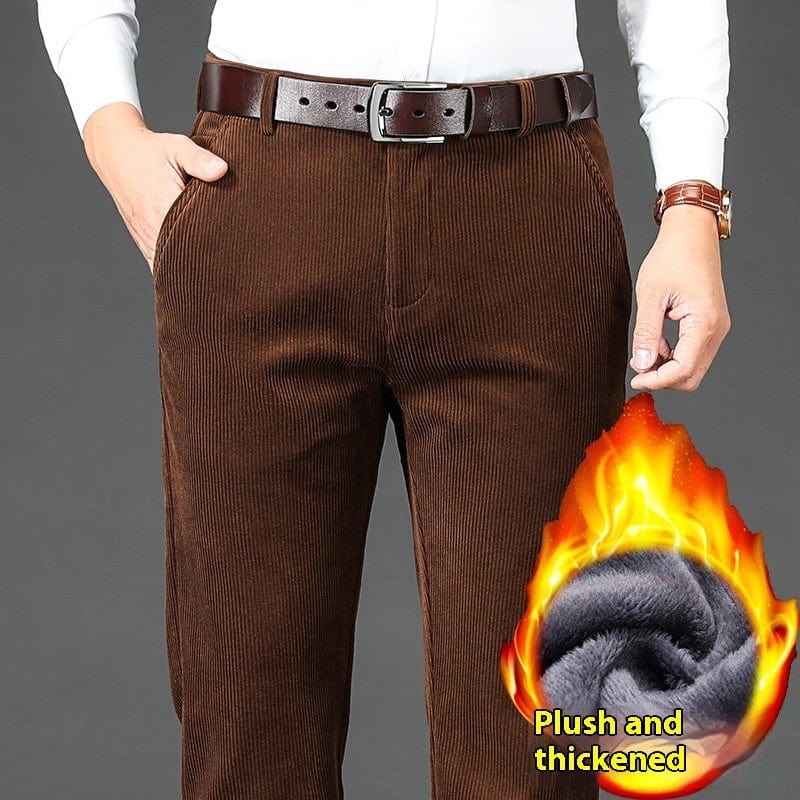 Pantalon homme en velours côtelé épais doublé polaire, taille haute saroual
