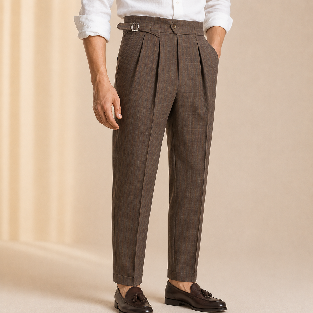 Pantalon homme rayé taille haute boucle ajustable Saroual